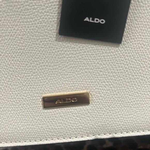 Aldo Cream Glitter Accent Top-Handle Bag with Gold Chain Detail - Picture 3 of 6
